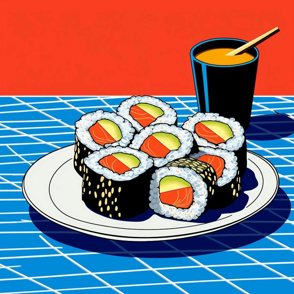Sushi Blue Checkerboard Pop Art 1