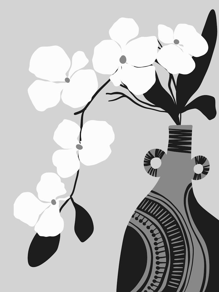 Black And White Flowers In A Vase