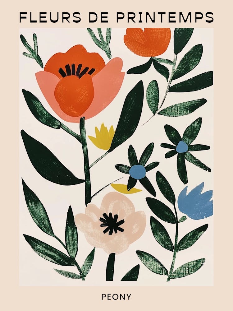 Spring Floral French Poster  Peony 3