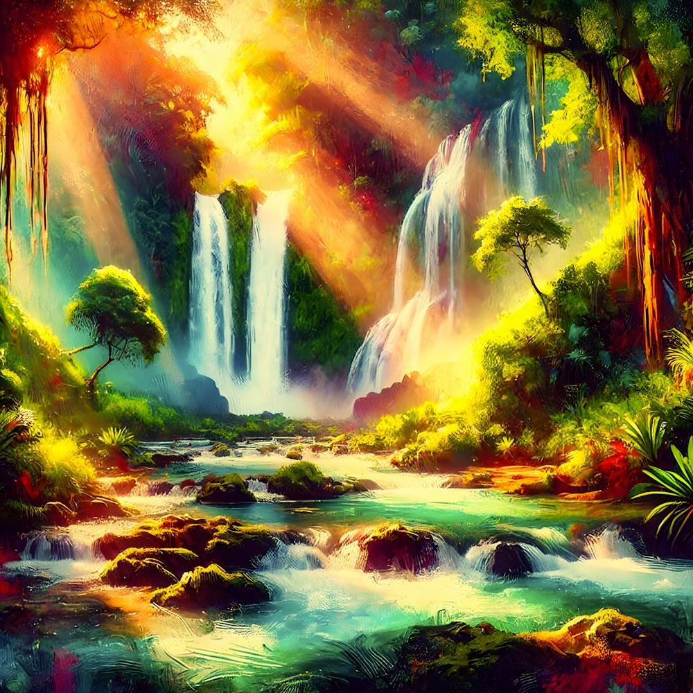 Tamanique Waterfalls – Vibrant Painting Of El Salvador Hidden Paradise