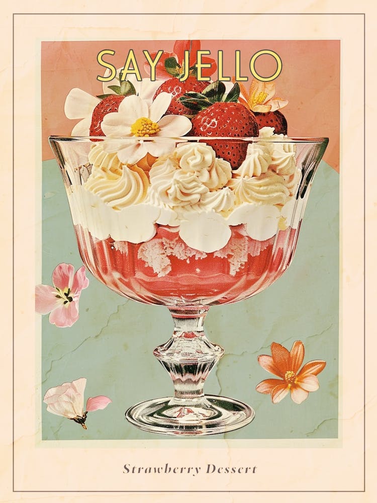 Retro Layered Strawberry Dessert Collage 1 Poster