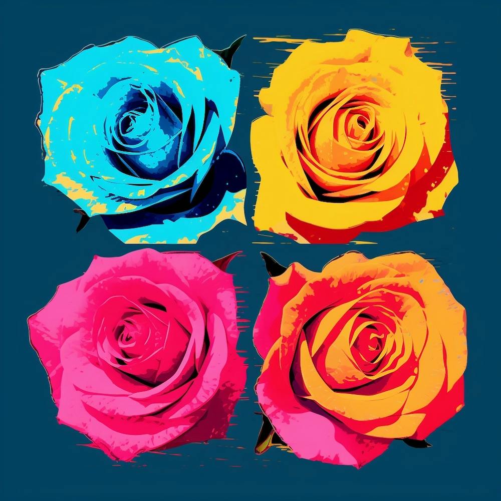 Andy Warhol Style Pop Art Flowers Rose 1 Square