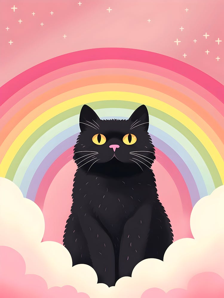 Black Cat With Rainbow