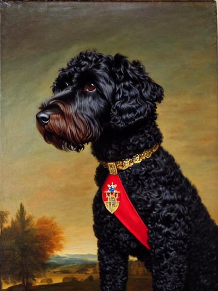 Portuguese Water Dog Renaissance Portrait Oil Painting