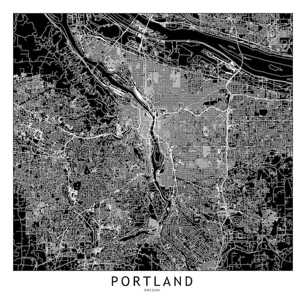Portland Black And White Map Square