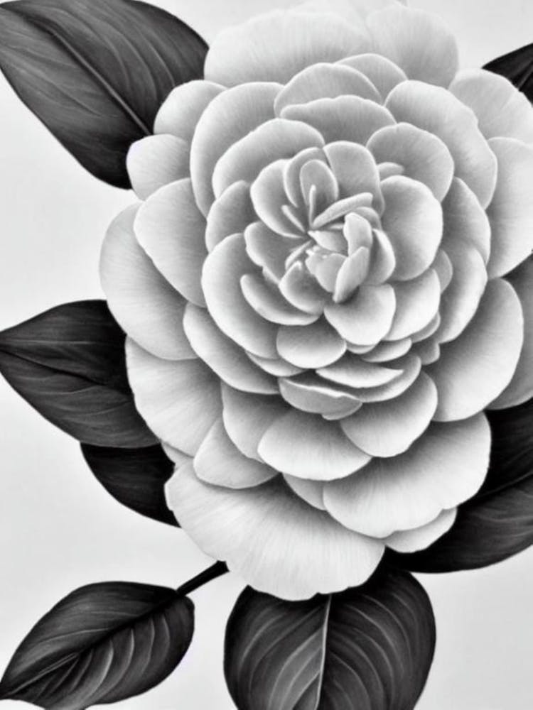 Camellia B&W Pencil 3 Flower