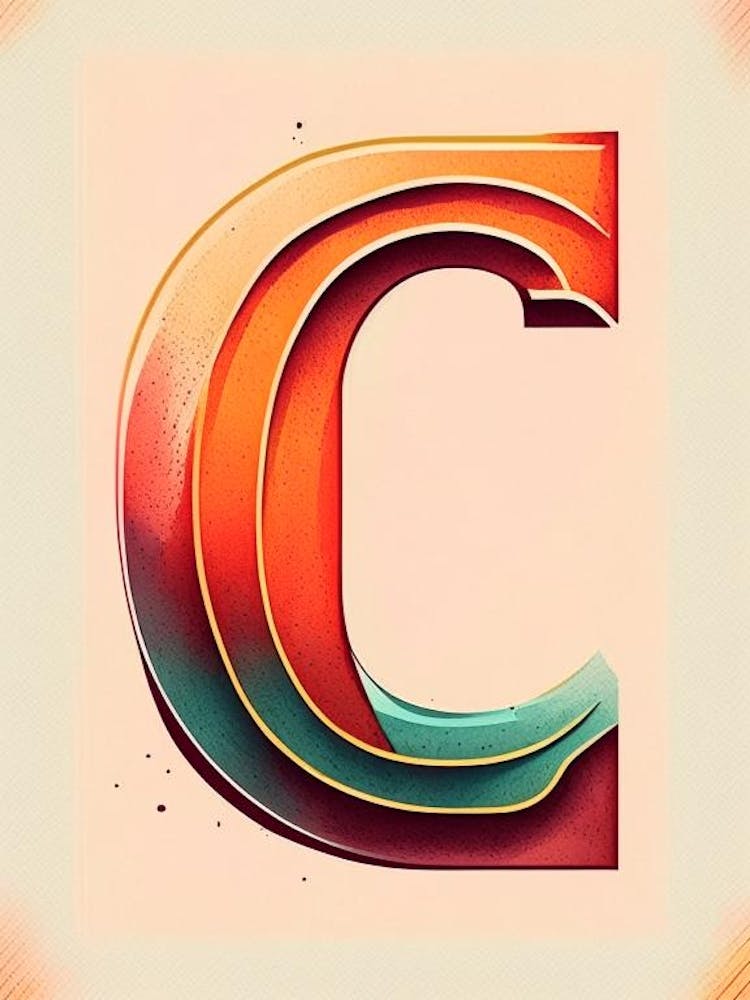 C, Letter, Alphabet Retro Drawing 1