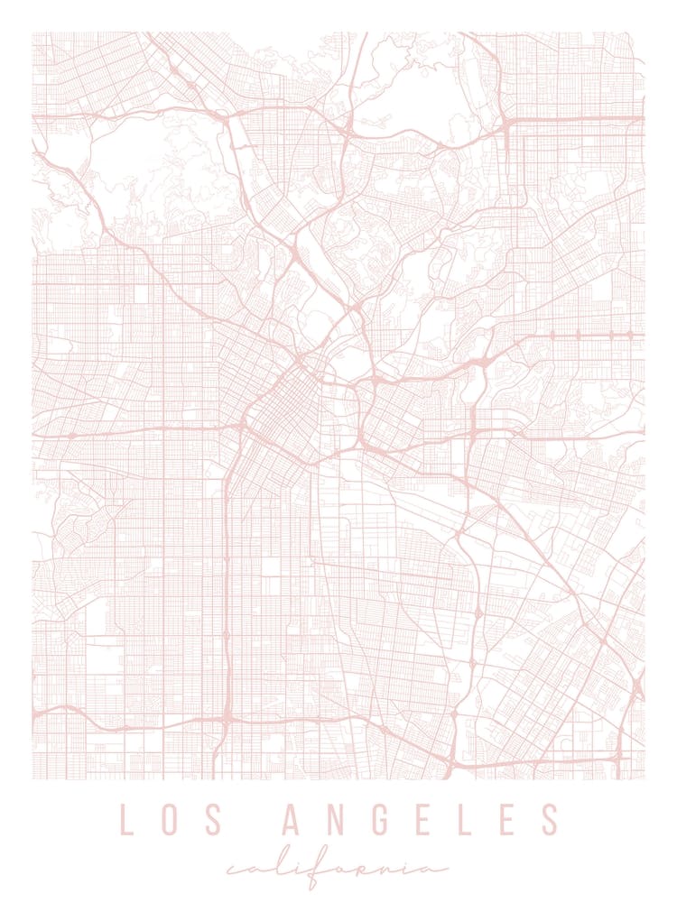 Los Angeles California Light Pink Minimal Street Map