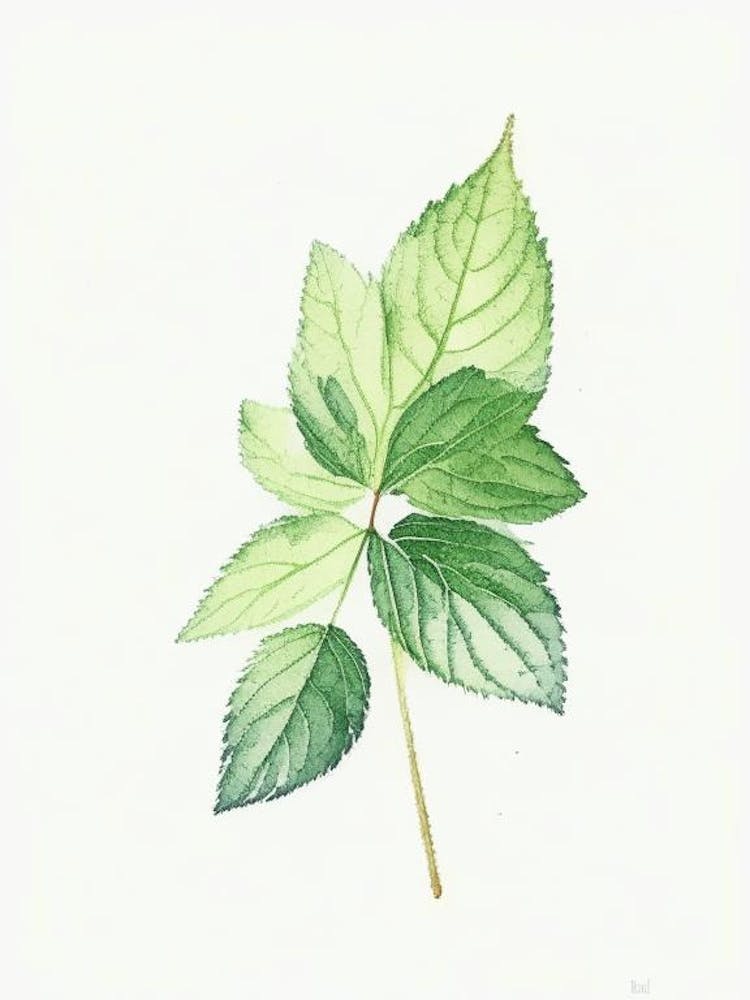 Lemon Balm Leaf Minimalist Watercolour