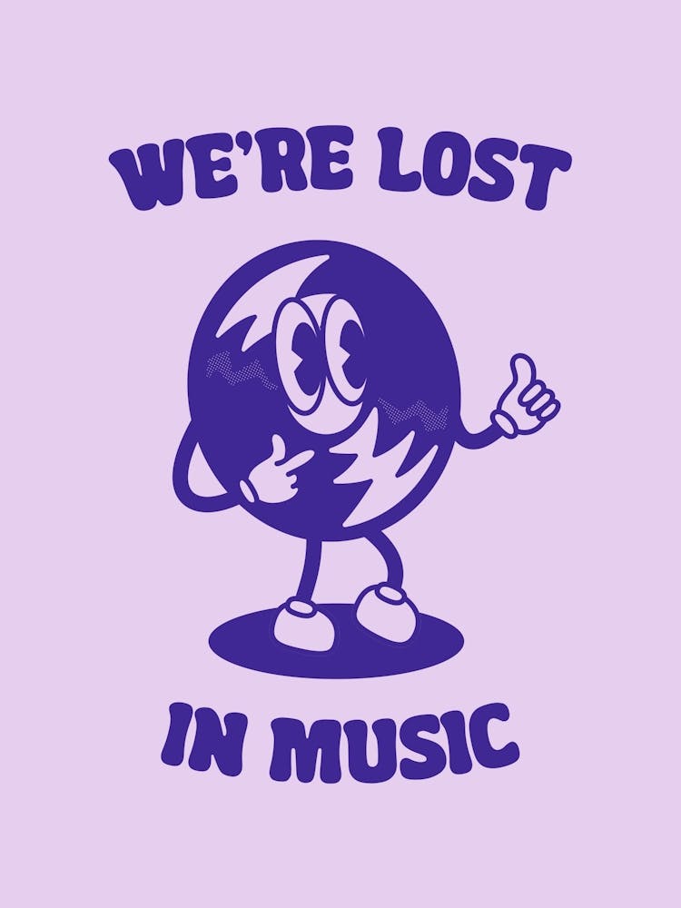 Groovy Retro Printable Poster "We're Lost In Music", Record Player Wall Art, Music Lover Gift, Vinyl Record Print
