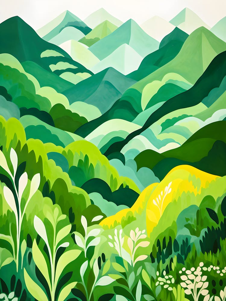 Acrylic Painting Of Lush Green Mountains – Modern Nature Wall Decor