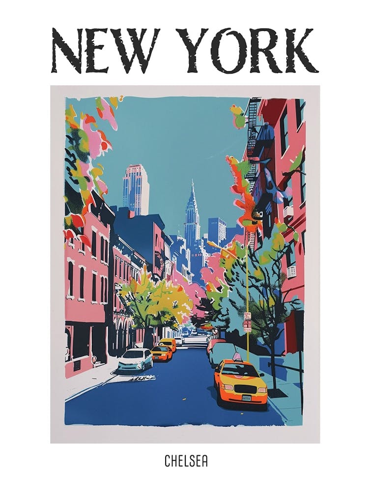 Chelsea New York Farbenfrohe Siebdruck Illustration 1 Poster
