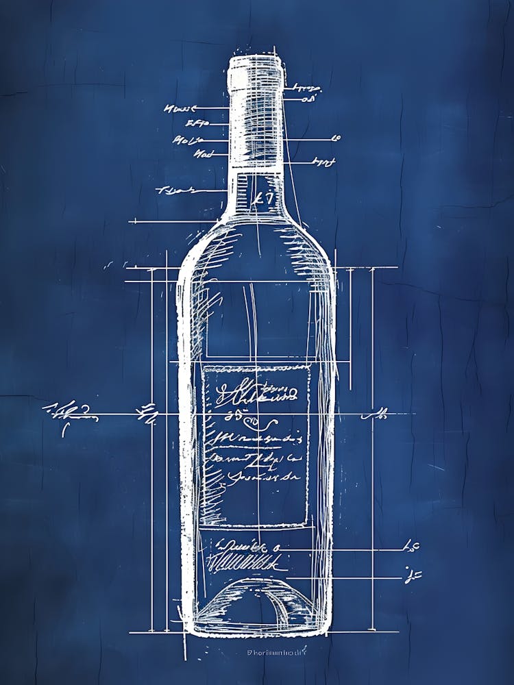Blueprint Wine Bottle Canvas Print