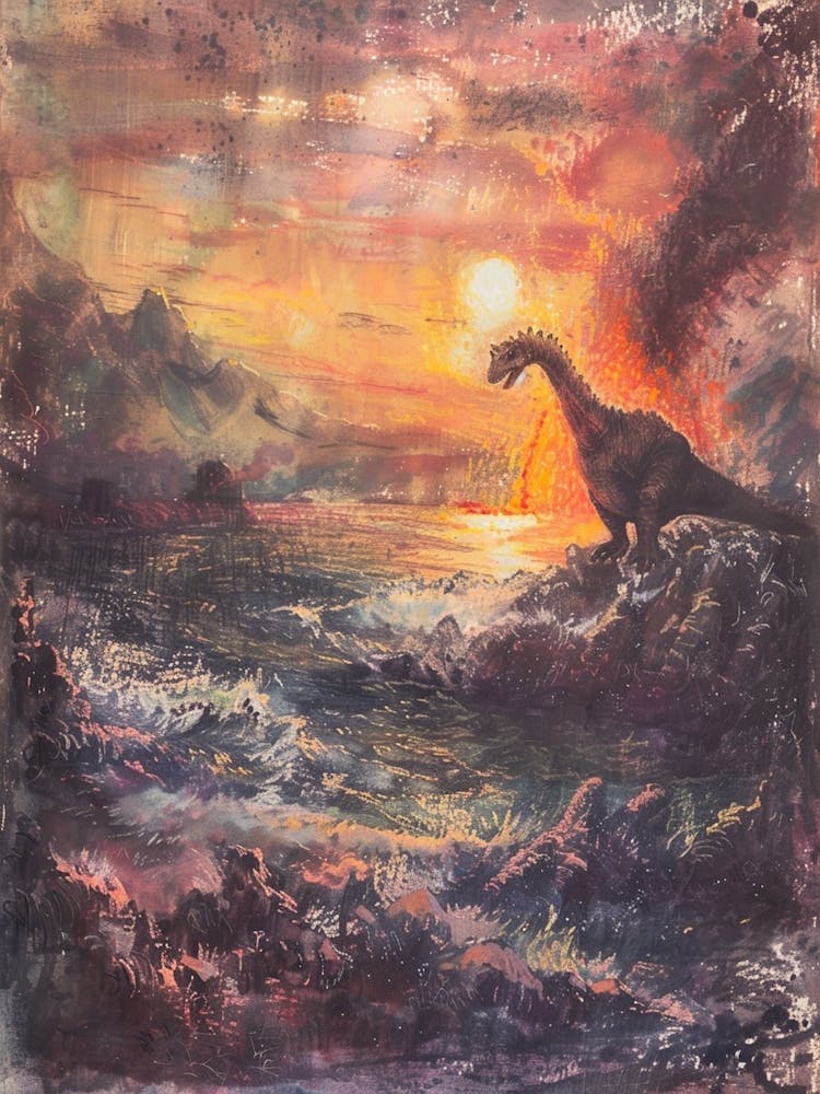 Dinosaur Silhouette Impressionism Painting