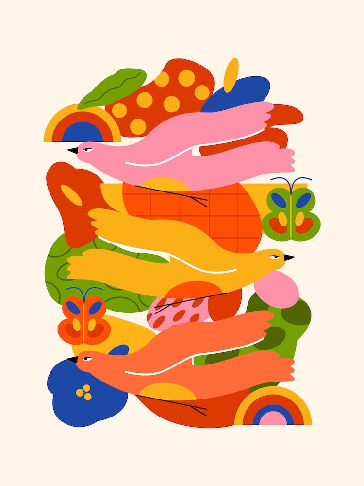 Colorful Bird Flowers Butterflyes 1