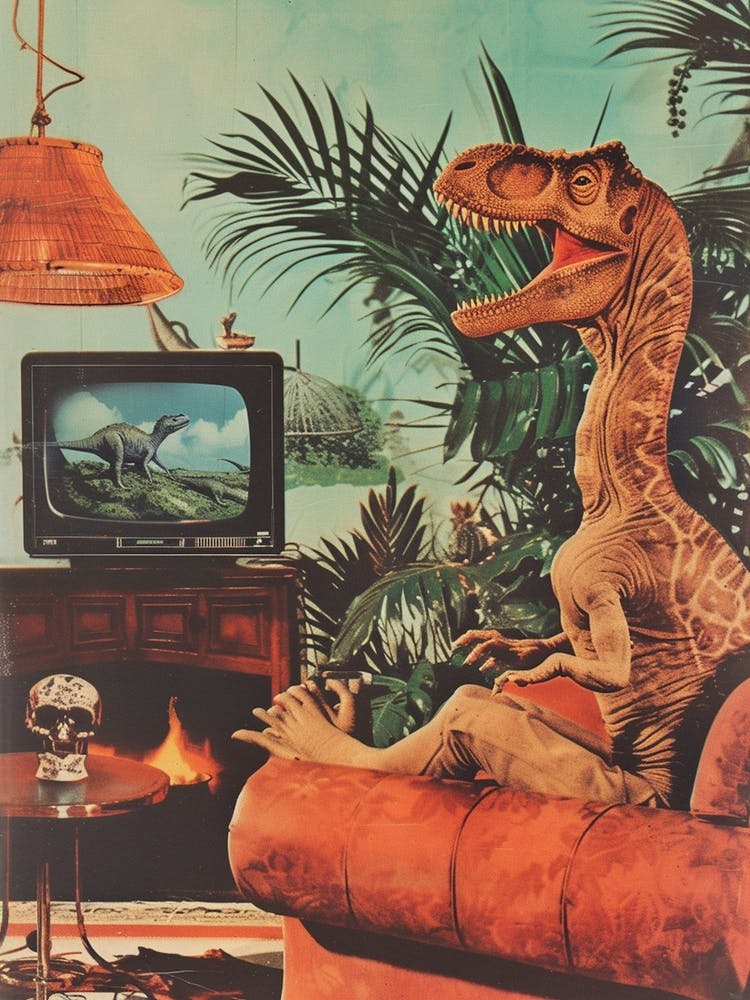 Retro Collage Dinosaur Watching Tv 3