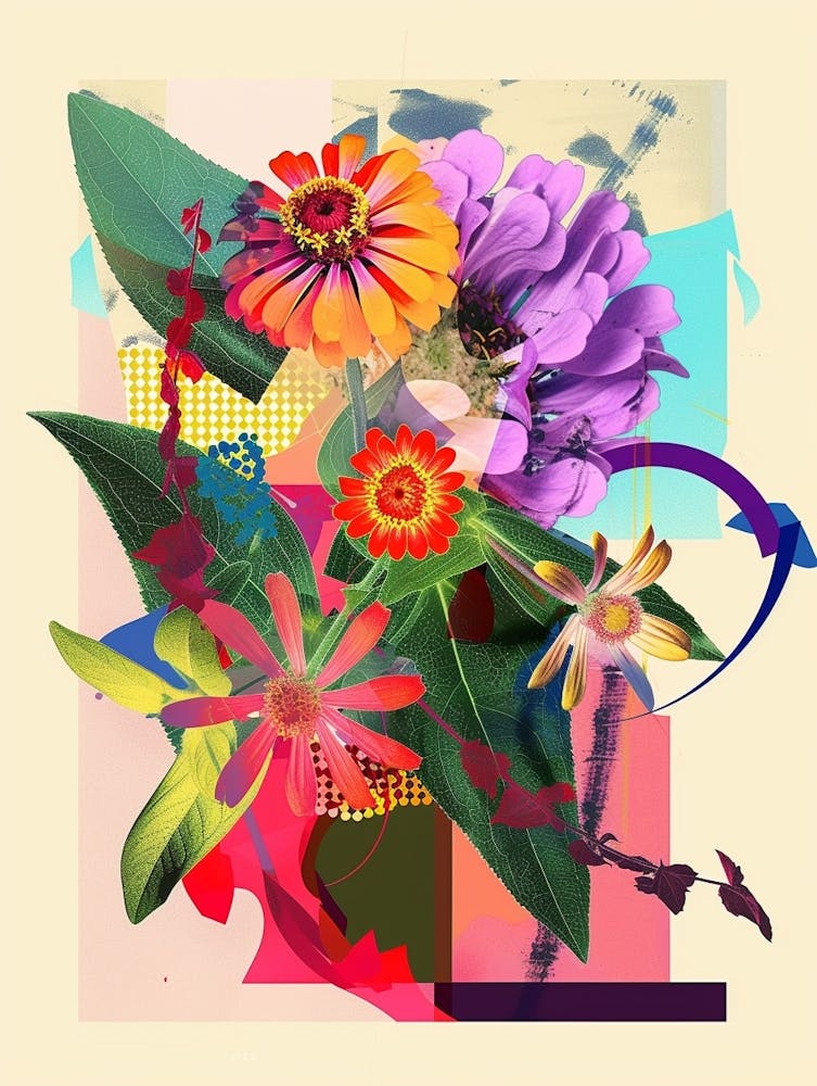 Zinnie 4 Neon Blumen Collage