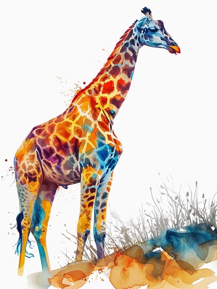 Giraffe On The Hill Watercolour 3