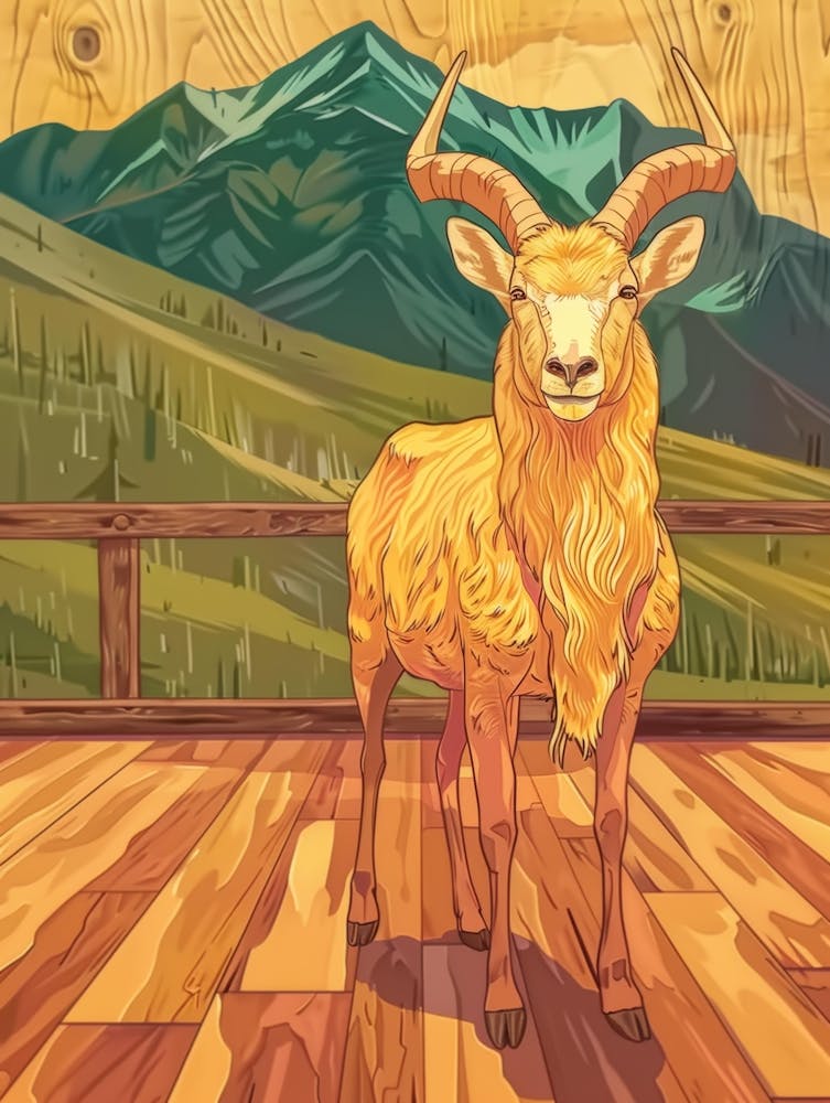 Goat On A Wooden Floor