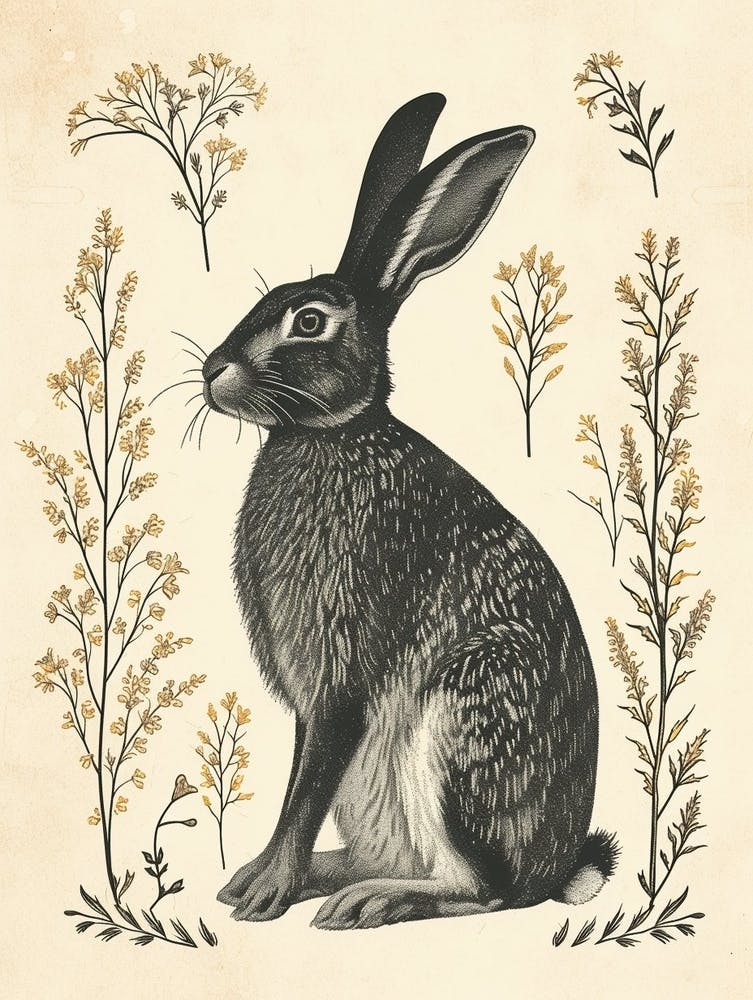 Belgian Hare Blockprint Illustration 1