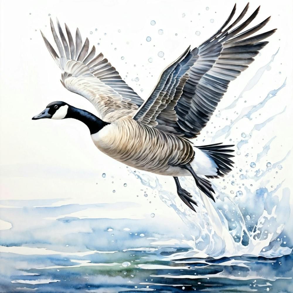 Canadian Goose Mid Dive Glossy Feathers Pristinely Counterpointed Against The Crystalline Lake Wat