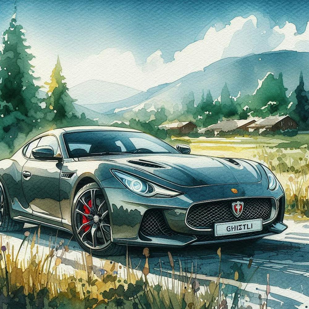 Sports car in nature in Ghibli style