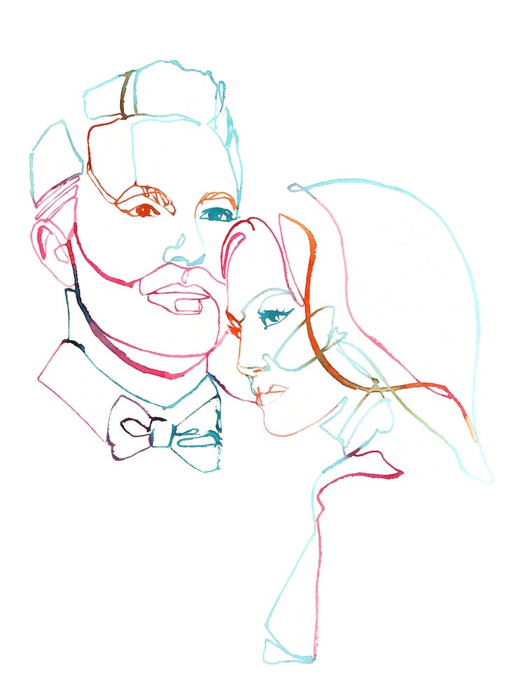 Ben & Jen One Line Watercolor