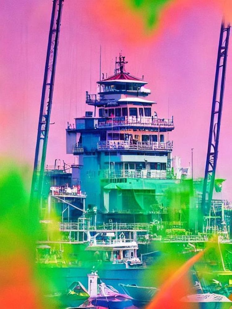 Port Of Surabaya Indonesia Retro Risograph Print harbour