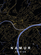Namur Belgium City Map Black and Gold