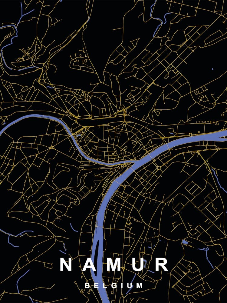Namur Belgium City Map Black and Gold