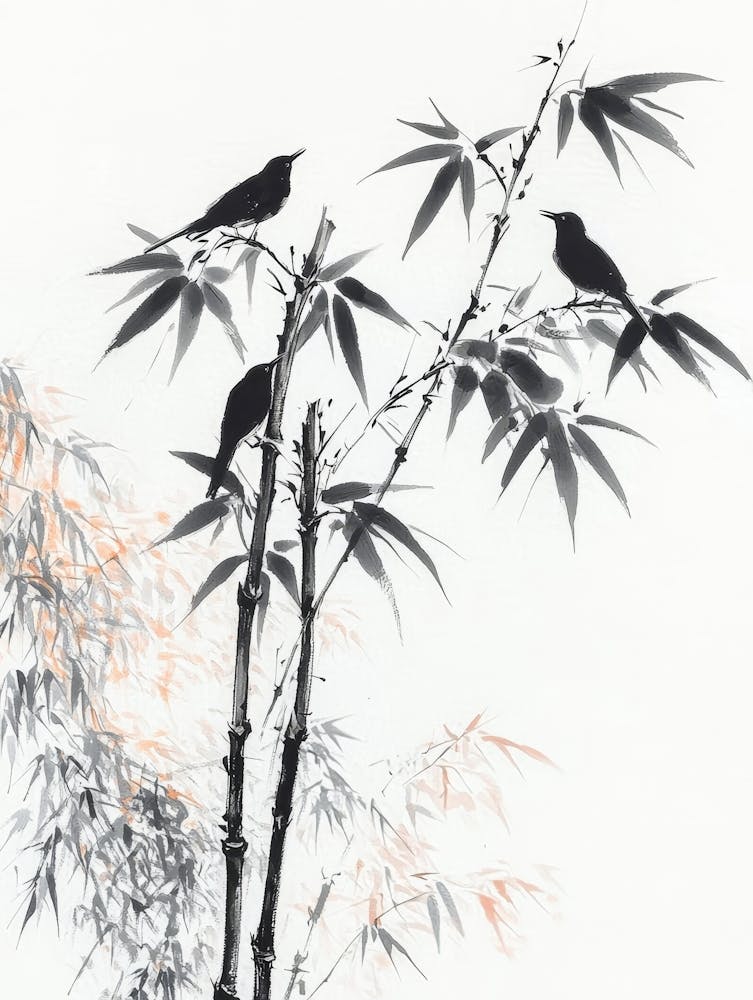 Traditional Chinese Painting Bamboo And Birds