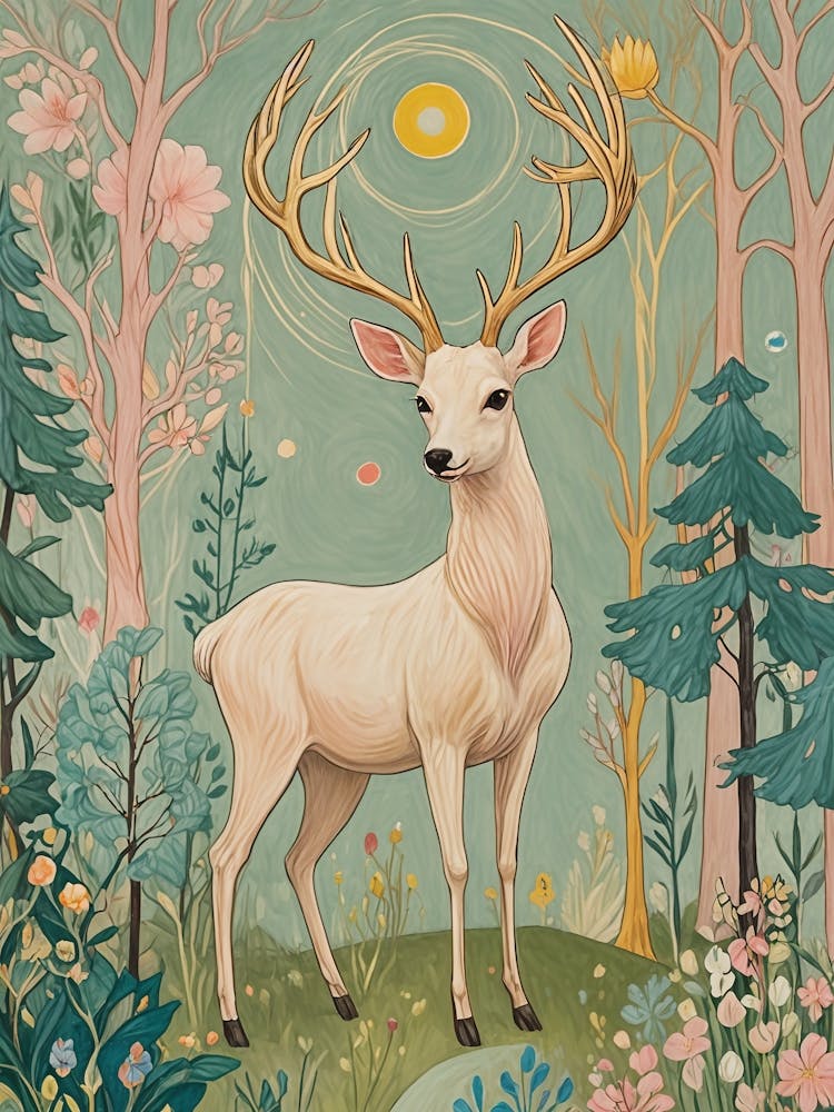 Deer In The Woods In Pastel Colours