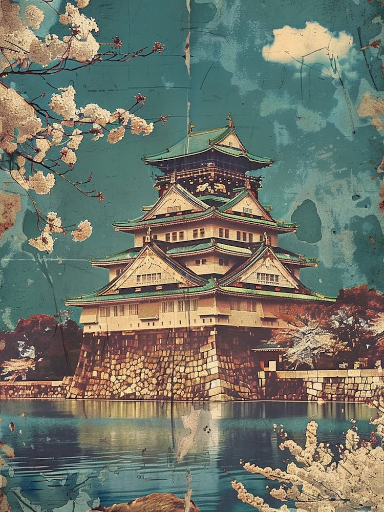 Osaka Castle Vintage Japan Mid Century Modern 2