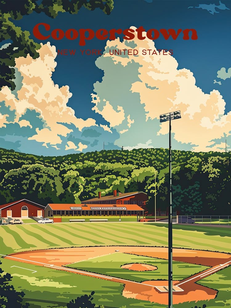 Cooperstown New York Baseball Digital Travel Illustration