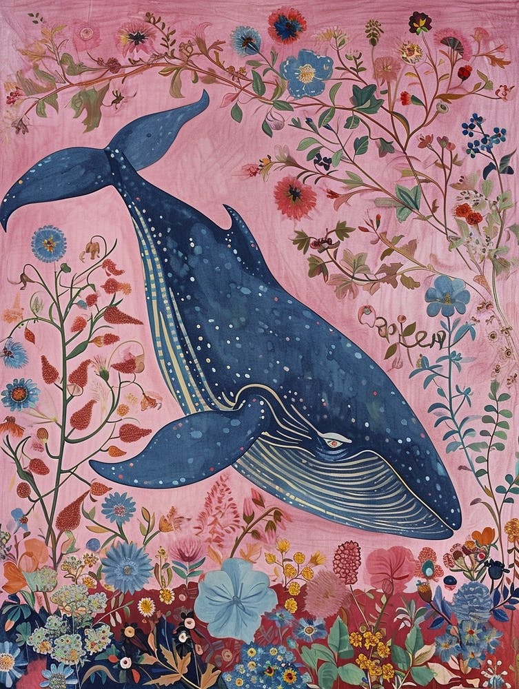 Floral Animal Painting Blue Whale 3