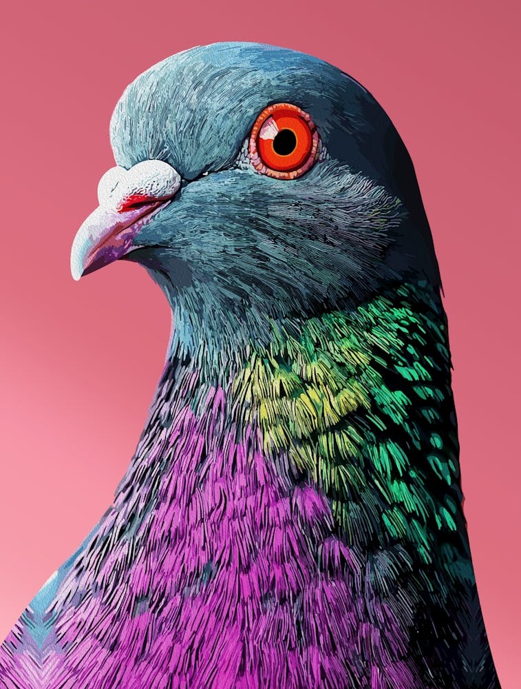 Regal Pigeon Majesty Vivid Realistic Bird Portrait Wall Art