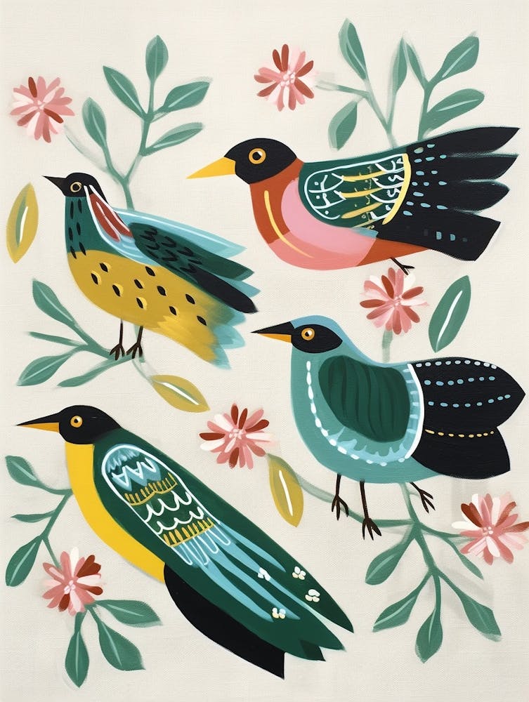 Peinture d'oiseau de style folklorique Héron vert 2