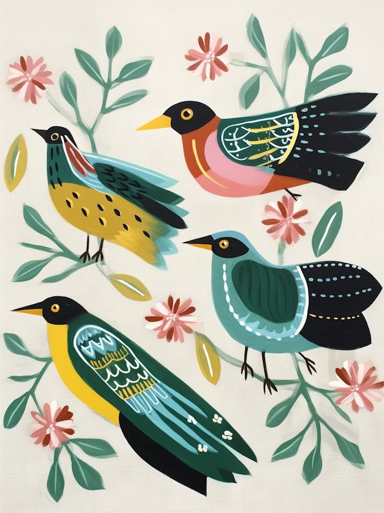 Folk Style Bird Painting Green Heron 2