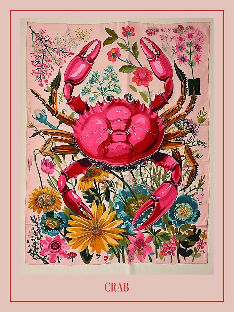 Floral Animal Painting Crab 4 Poster