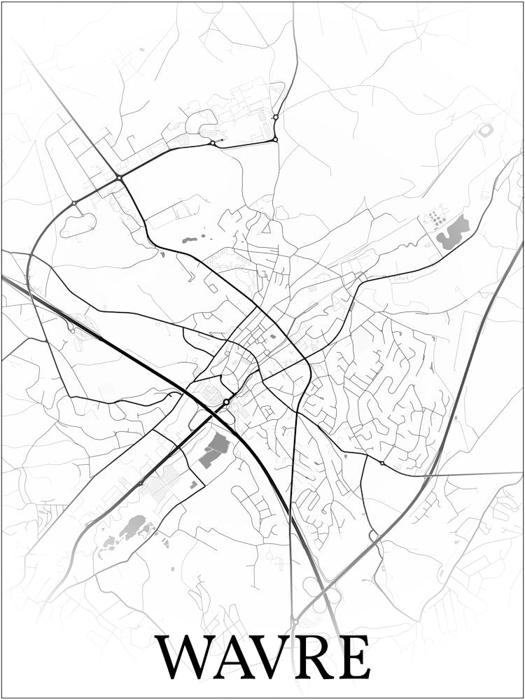 Wavre, Walloon Brabant, Belgium, City Map, Black And White Fade Design