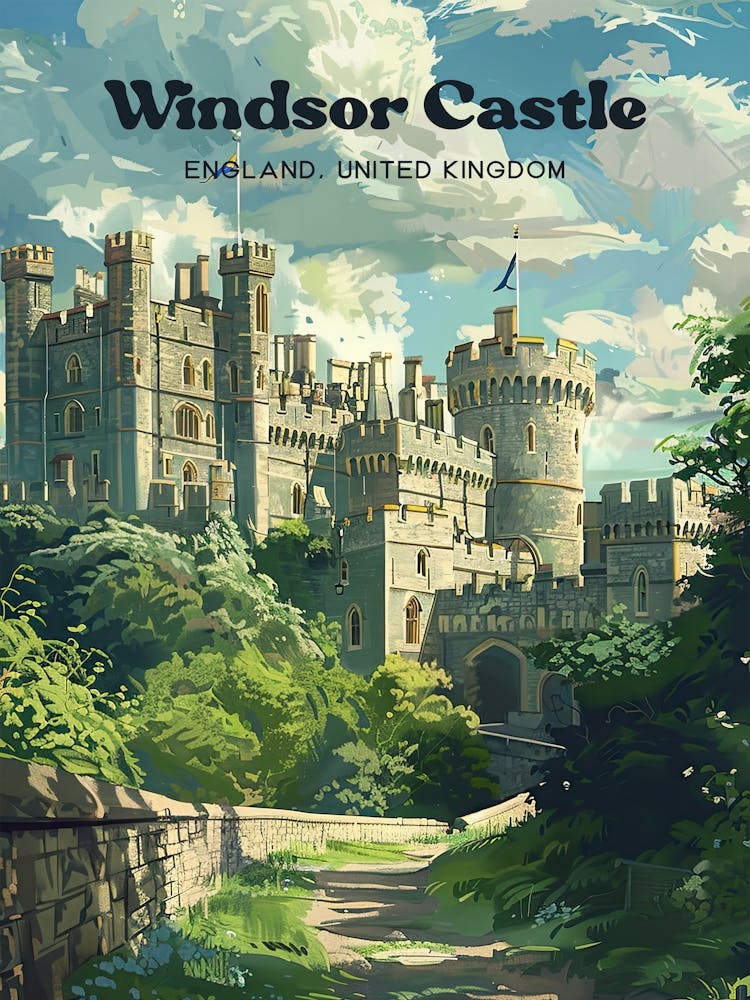 Windsor Castle England Travel Art Illustration