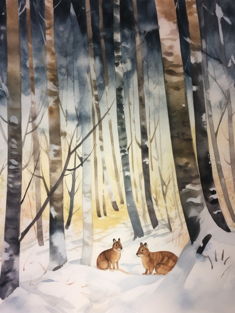 Écureuil en Aquarelle Hivernale 4