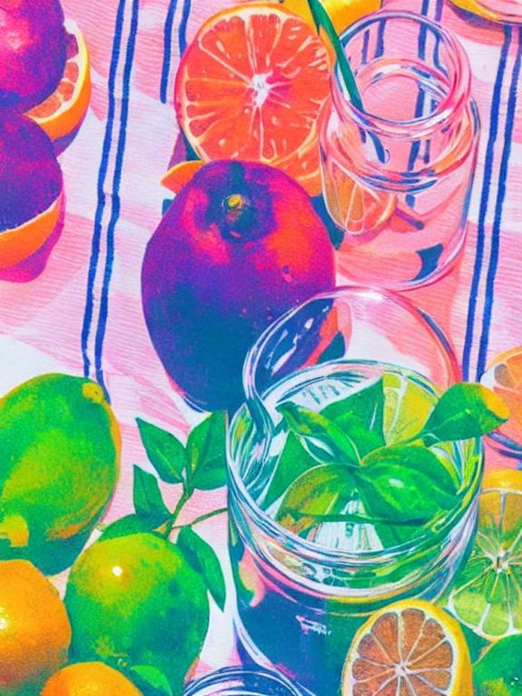 Lemon Risograph Retro Poster Fruit