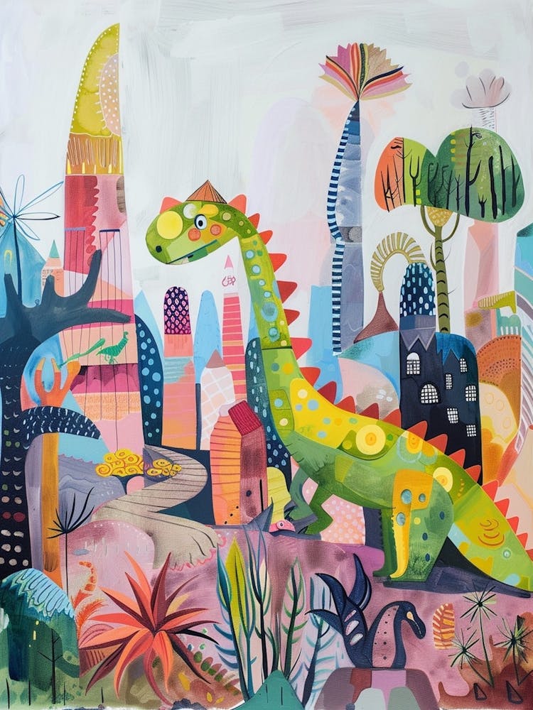 Abstract Geometric Colourful Dinosaur Painting 1