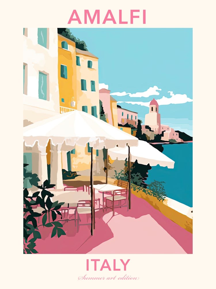 Amalfi, Italy, Flat Pastels Tones Illustration 3 Poster