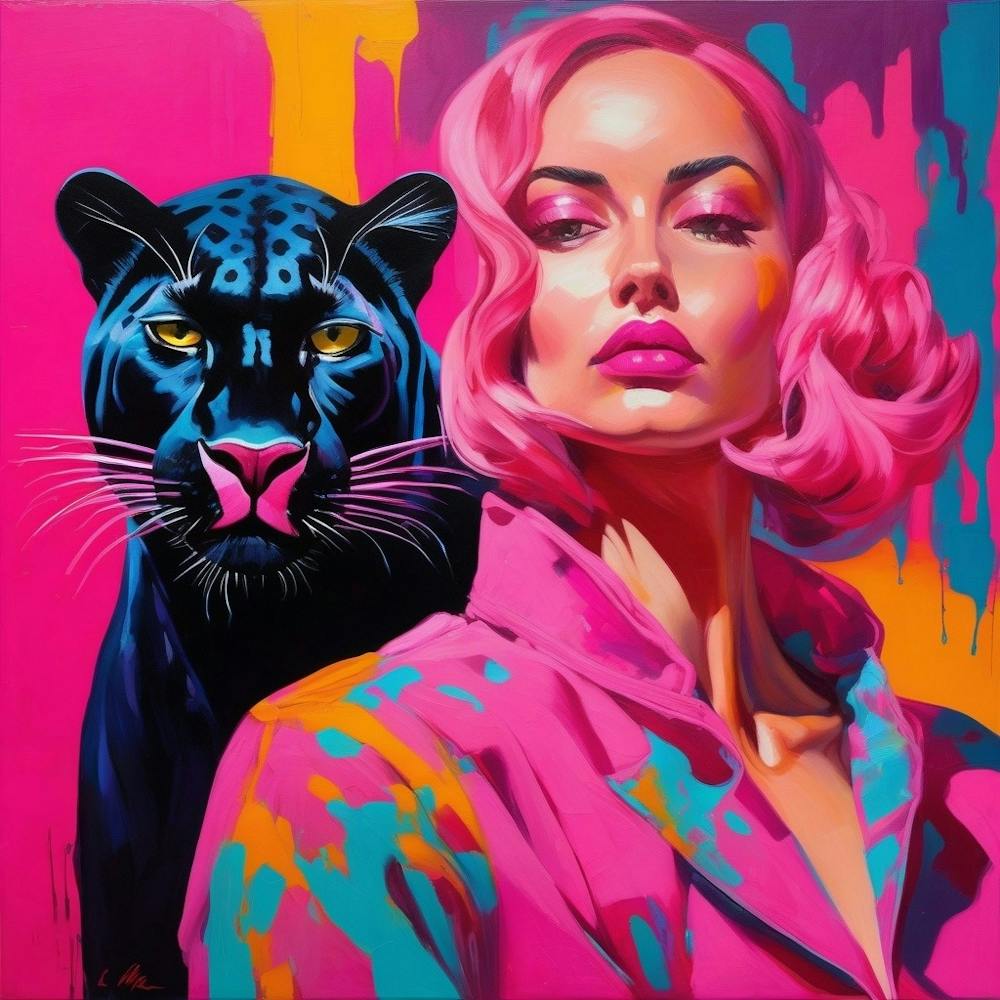 Woman With Pink Hair And A Leopard
