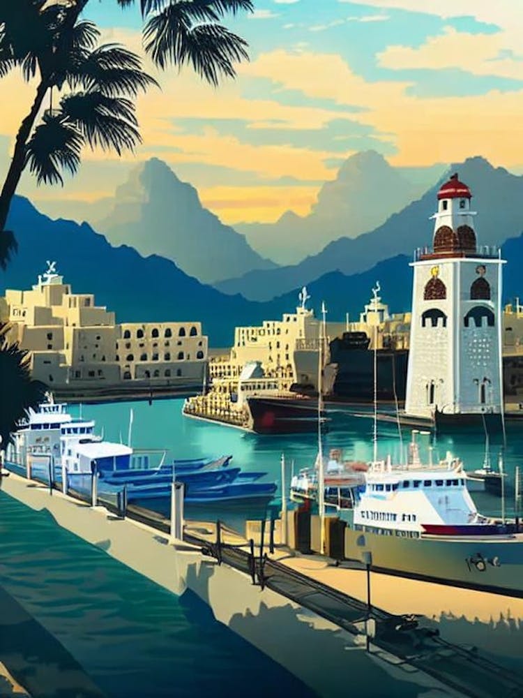 Port Of Muscat Oman Vintage Poster harbour