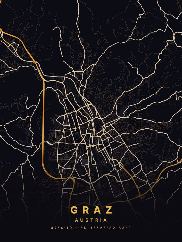 Graz Austria Black And Gold Map