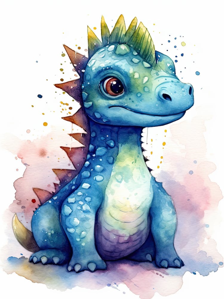 Anchisaurus Cute Dinosaur Watercolour 2