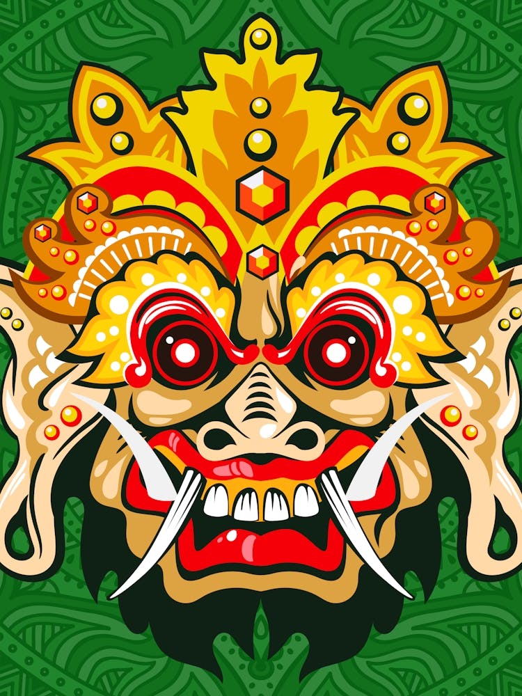 Indonesian Mask Illustration - Barong / Balinese mask / Bali mask